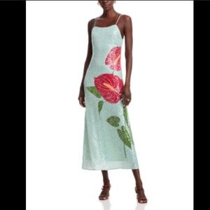 Farm Rio Sequin Anthurium Slip Maxi Dress